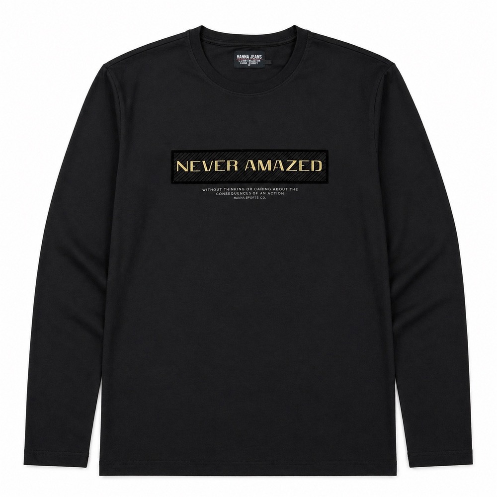 Mania Jeans Mens Black Never Amazed Graphic Long‎ Sleeve T-Shirt Size L